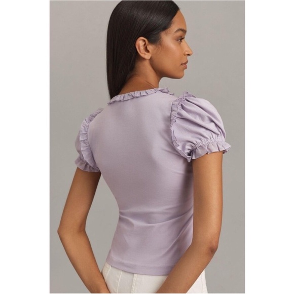 Anthropologie Mauve Lilac Ruffle Accent Blouse Size Large - Picture 4 of 10